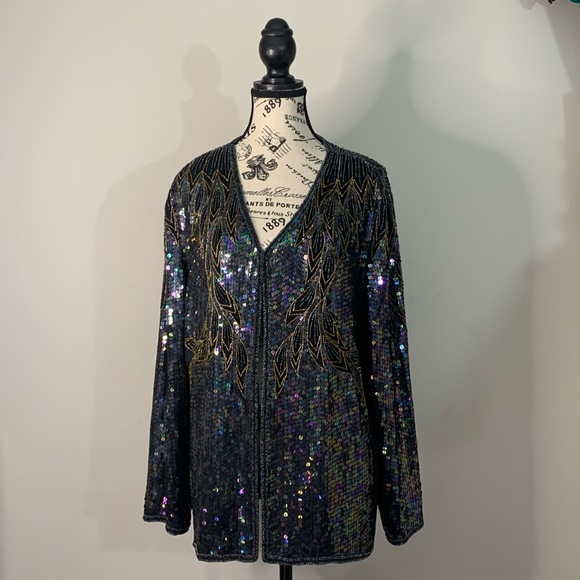 Vintage Creative Creations by Jewell Queen Beaded Silk Jacket Size: L - Picture 1 of 16